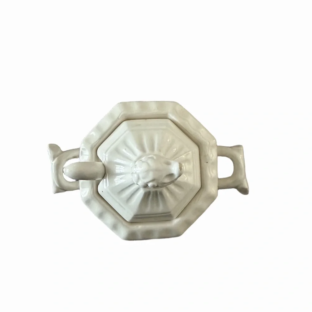 Vintage White Ceramic Mini Tureen w/ Lid | Pedestal Footed  | Cottagecore Decor